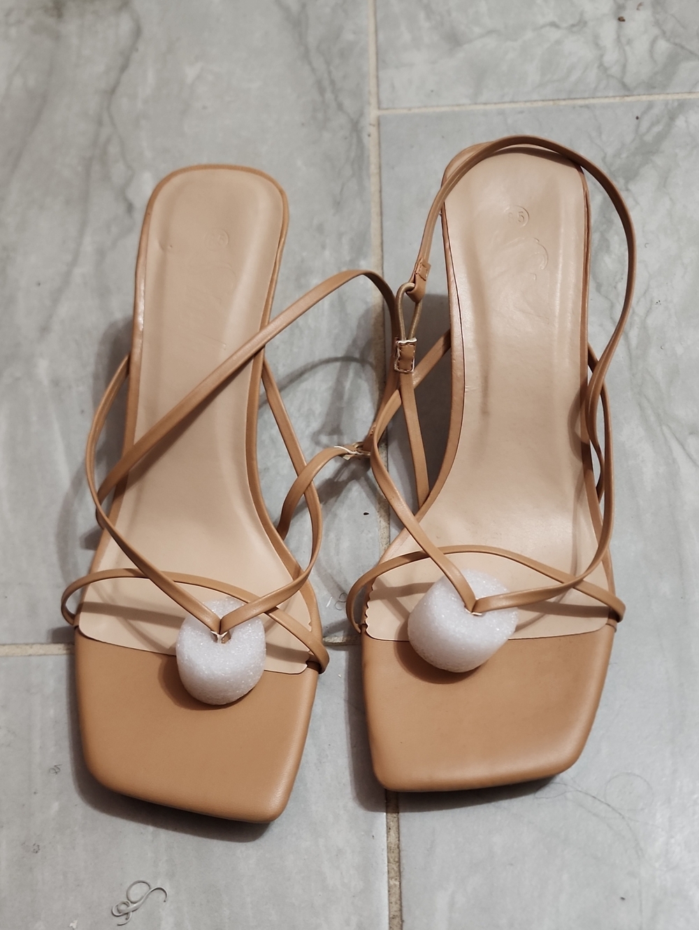 SHEIN Tan Strappy Square-Toe Slingback Sandals